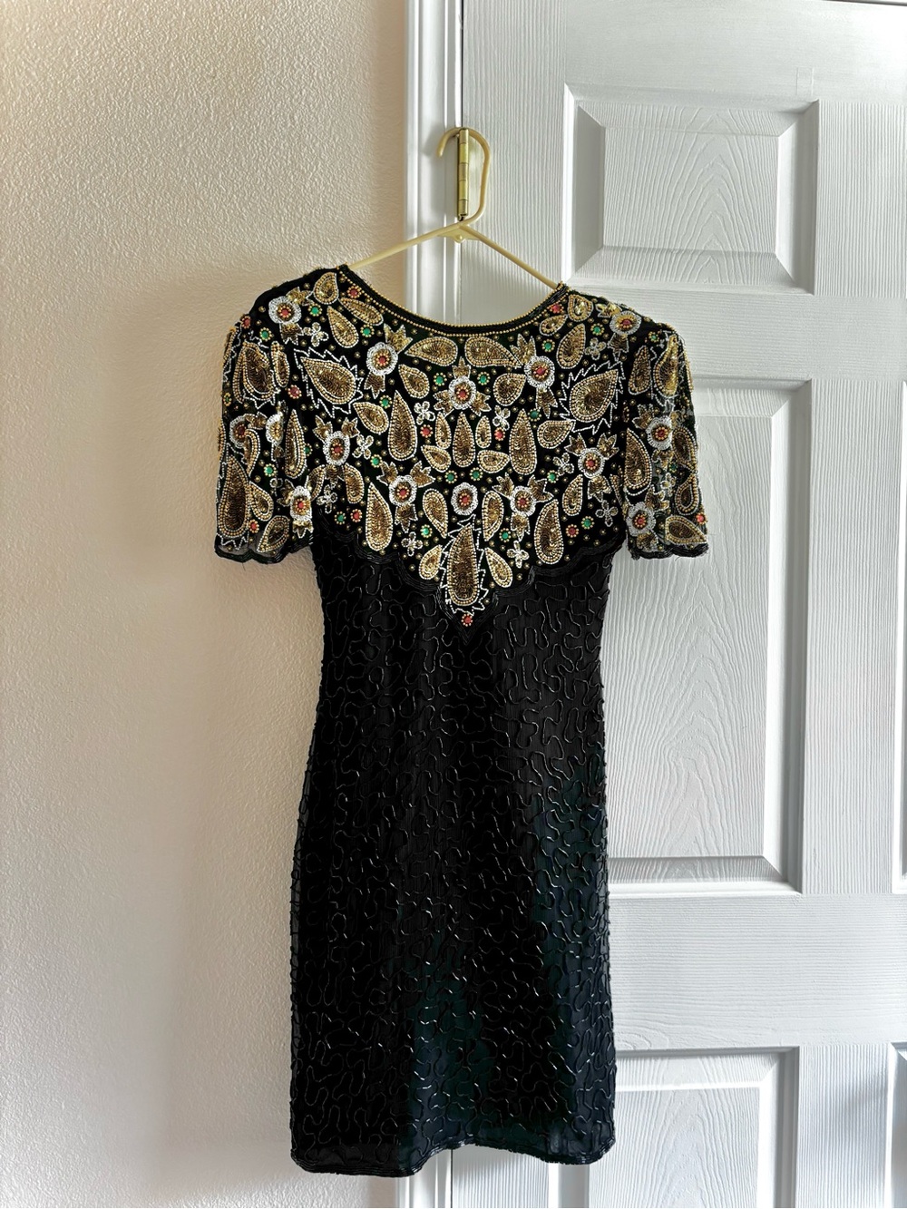 Vintage Lawrence Kazar Silk Beaded Party Gown Mid Dress Formal Evening SP